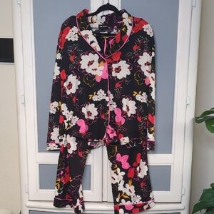 Floral Black & Pink Pajama Set - Women's Intimates Cottagecore Soft Girl Large